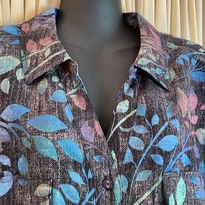 2X Denim & Company Floral Button Down Blouse